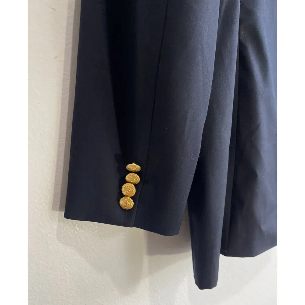 Ralph Lauren pure new wool sport coat blue gold buttons black label men's 46R
